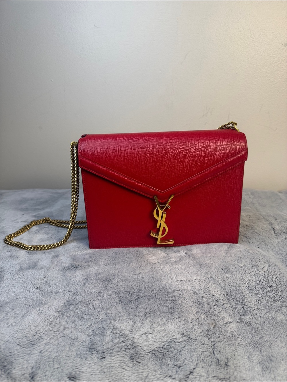 YSL Saint Laurent Cassandre Red Leather Chain Shoulder Bag - Picture 16 of 16